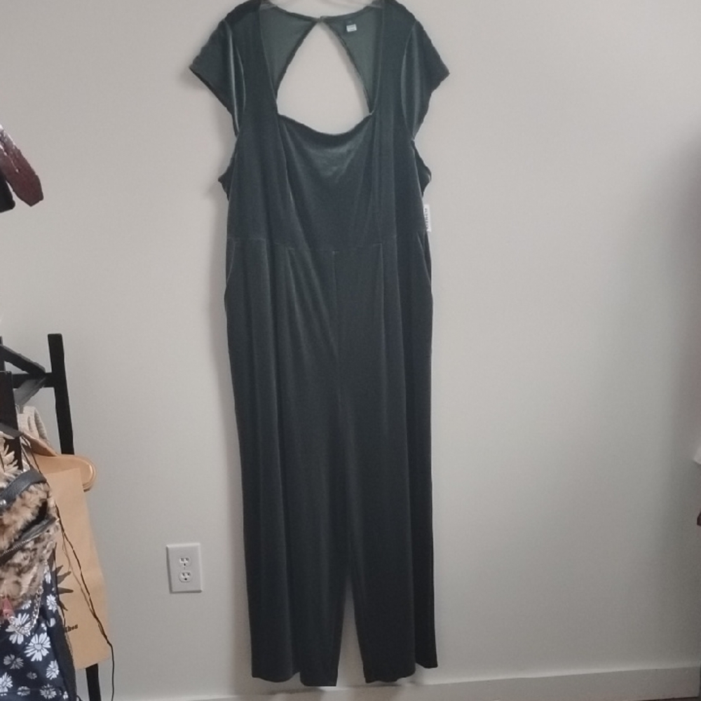 Old Navy‎ Green Velour Short Sleeve Wide Leg Whimsigoth Dark Romantic Jumpsuit
